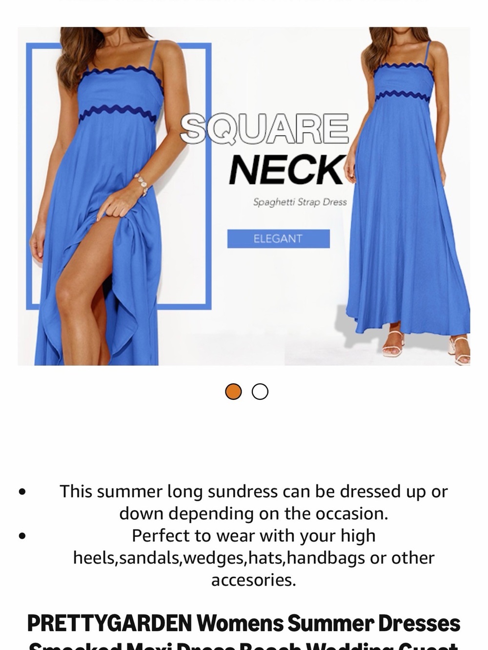PRETTYGARDEN Blue Spaghetti-Strap Maxi Dress with Square Neck